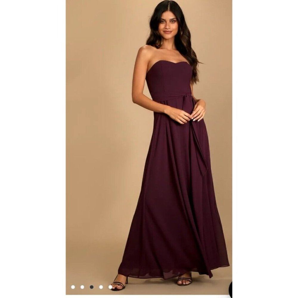 Lulu’s Dress‎ Purple Elegant Events Dark Purple Strapless Maxi Dress Medium - Picture 7 of 8